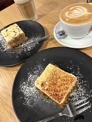 Vegan blondes and coffee with oat milk   at Café August in Freiburg