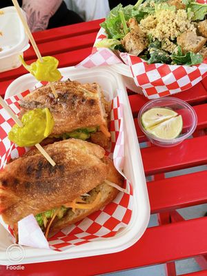 Vegan sandwich and salad  at Little Brother in Outlying Islands