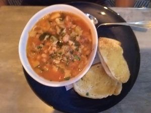 hearty minestrone soup (vegan) at Professor and the Pigeon in Healesville
