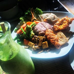 Nasi campur and healthy green   at Tasty Vegan in Seminyak