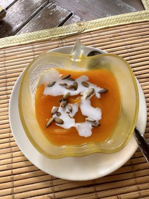 Complimentary soup  at Tasty Vegan in Seminyak