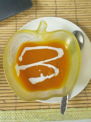 complimentary pumpkin soup at Tasty Vegan in Seminyak