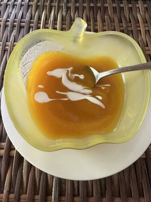 Complimentary pumpkin soup   at Tasty Vegan in Seminyak