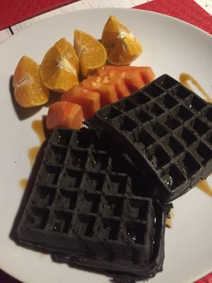 Black waffles  at Tasty Vegan in Seminyak