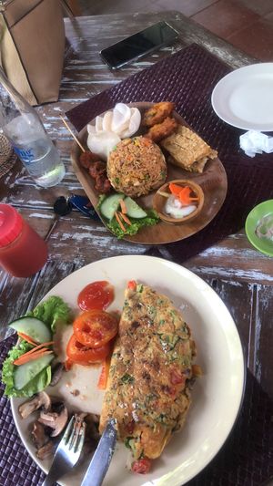 Vegan chickpea flower omelette and Nasi goreng  at Tasty Vegan in Seminyak