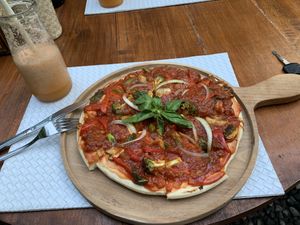 Vegan Pizza and healthy juice  at Tasty Vegan in Seminyak