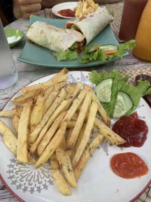 Tortilla salad wrap and Pommes at Tasty Vegan in Seminyak