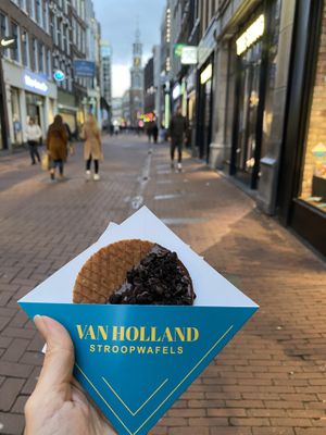 Vegan Stroopwaffel with Oreo topping  at Van Holland Stroopwafels in Amsterdam