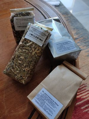 Tea blends, peppers mix and blend of Mediterranean herbs at Herbolario Esencias De Malaga in Malaga