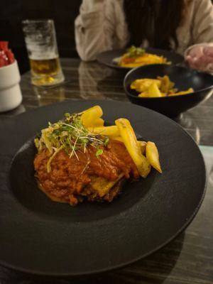 Lasagne with chips, so good at Hesperides in Lanzarote