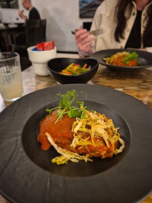 Lasagne, chips and stir fried veg at Hesperides in Lanzarote