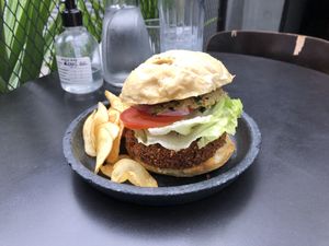 Falafel Burger with Chips  at Vigga Bar in Sao Paulo