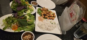 Vegan Grilled Tofu Rice Paper wraps with extra playe of veggies and peanut sauce at Young's Café Vietnamese Cuisine in Fort Collins