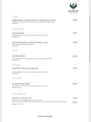 Speisekarte - Saisonal   at Hotel & Restaurant Waldblick in Pulsnitz