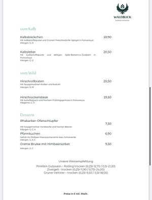 Speisekarte - Saisonal   at Hotel & Restaurant Waldblick in Pulsnitz