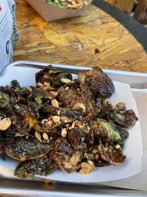 Brussel Sprouts with peanut sauce  at Banded Brewing in Biddeford