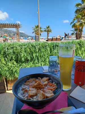 View of the beach at Eat Sushi in Menton