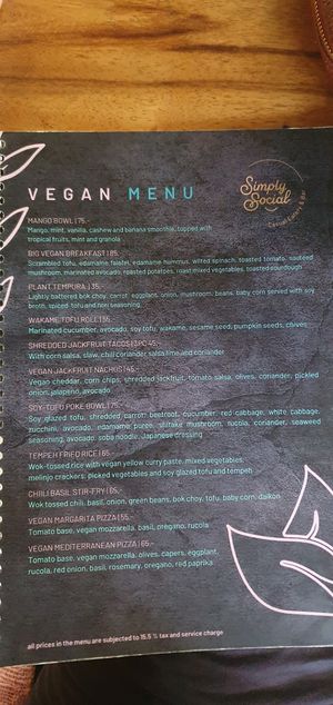 Veganmenu at Simply Social in Ubud