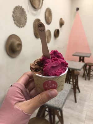 oat chocolate and dragon fruit cinnamon   at Gelato Secrets in Ubud