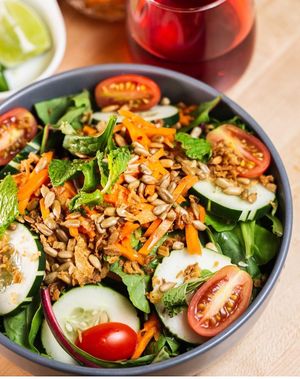 Plum Salad. Vegan dressing is available at Plum in New York City