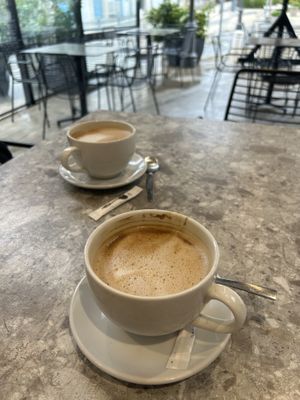 Two cappuccinos with oat milkk  at The Fort Cafe Bar in Larnaca