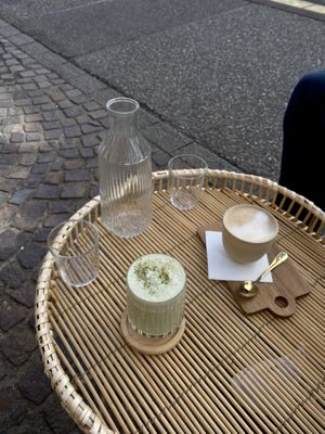 Matcha latte and great decaf cappuccino   at Yollie - the Popice Café in Karlsruhe
