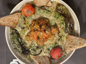 Hünkarbeğendi/Smoked Aubergine with Soy Chunks  at Vegan Dükkan Lokanta - The Eatery in Istanbul