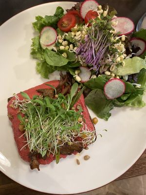 The beetroot hummus was divine and the salad so fresh and interesting.   at Vegan Dükkan Lokanta - The Eatery in Istanbul