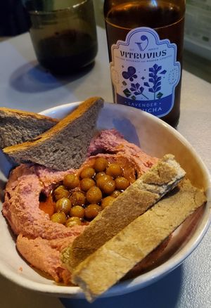 Pink humous at Vegan Dükkan Lokanta - The Eatery in Istanbul