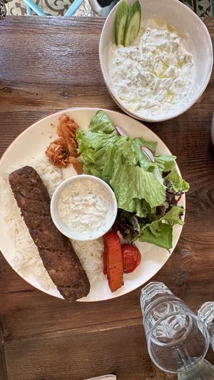 Vegan Adana kebab with rice 🍚 and grew salad 🥗   at Vegan Dükkan Lokanta - The Eatery in Istanbul