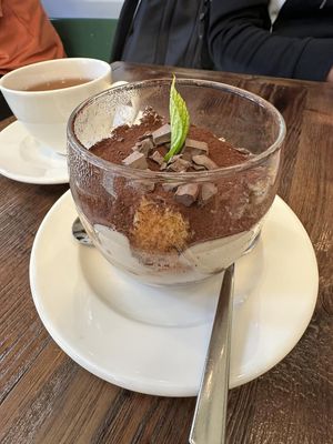 Vegan tiramisu and tea  at Vegan Dükkan Lokanta - The Eatery in Istanbul