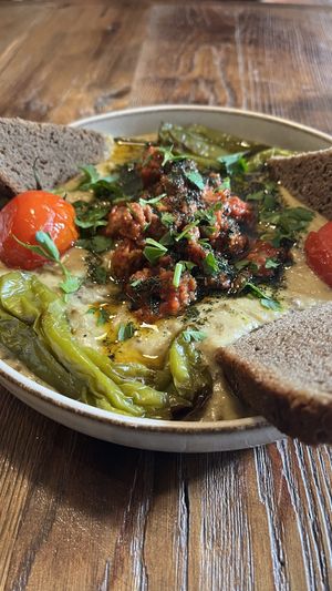 Smoked aubergine and meatballs   at Vegan Dükkan Lokanta - The Eatery in Istanbul