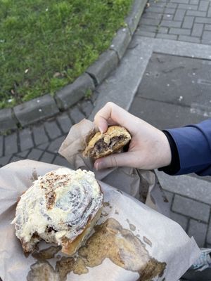Cinnamon Bun and Sausage Roll  at Catalyst Coffee - Beach  in Bray