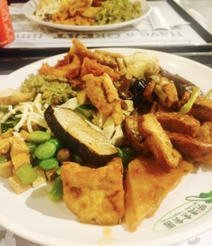 Lots of different kind of tofu in the buffet at Minder Vegetarian 明德素食 - Q Square Mall in Taipei