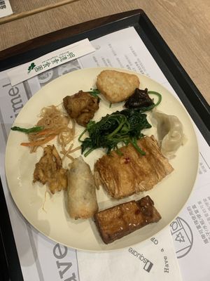 Already started eating before taking the picture   at Minder Vegetarian 明德素食 - Q Square Mall in Taipei