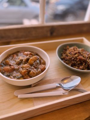 Peanut & Veg Curry, with the most delicious rice!  at The Tinker's Granddaughter in Lymington