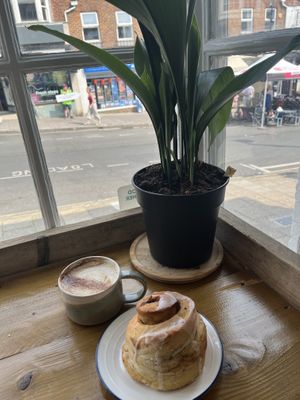 Dirty chai latte and cinnamon bun  at The Tinker's Granddaughter in Lymington