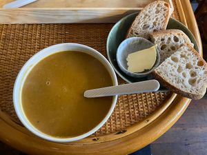 Curried Butternut Squash & Hoxton Sourdough  at The Tinker's Granddaughter in Lymington