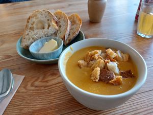 Carrot, parsnip and thyme soup (with sourdough) at The Tinker's Granddaughter in Lymington