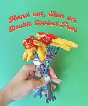 Hand cut fries made from locally grown potatoes   at Garage Sale in Phnom Penh