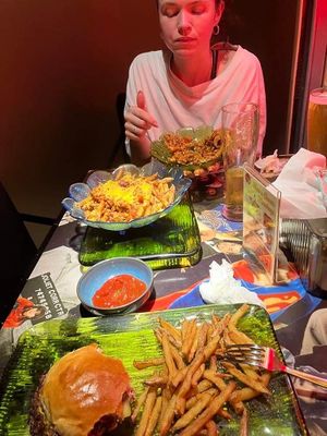 Vegan wings and vegan chili cheese fries   at Garage Sale in Phnom Penh