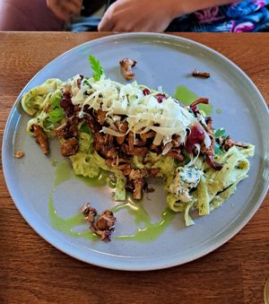 Tagliatelle with "fox mushrooms" at Pink in Warsaw