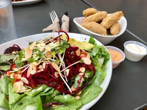 Chicken fingers with salad at Native Foods in Tigard