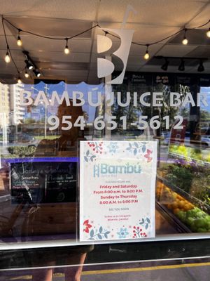 Hours   at Bambú in Pompano Beach