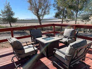Enjoy patio seating and fire pit - an amazing way to watch the sun go down. at Rancho Vegano in Tucson