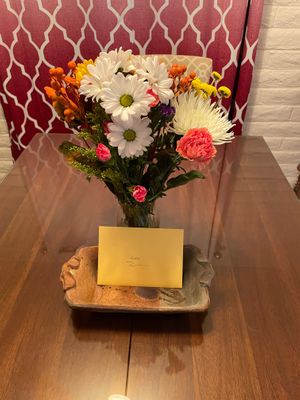 The card and flowers they left for my birthday.  at Rancho Vegano in Tucson