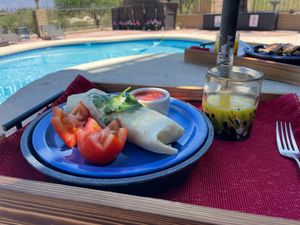 Breakfast by the pool at Rancho Vegano in Tucson