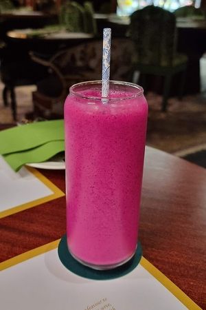 Pink flamingo (red dragonfruit, soy milk, chia seeds & spirulina) at Cultivate Cafe in Central Singapore