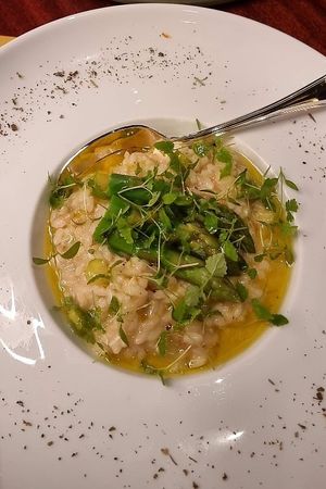 Smoked onion and asparagus risotto with grated lemon rind at Cultivate Cafe in Central Singapore