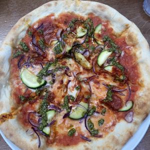 Vegan ‘nduja pizza  at Natural History Museum in South West London